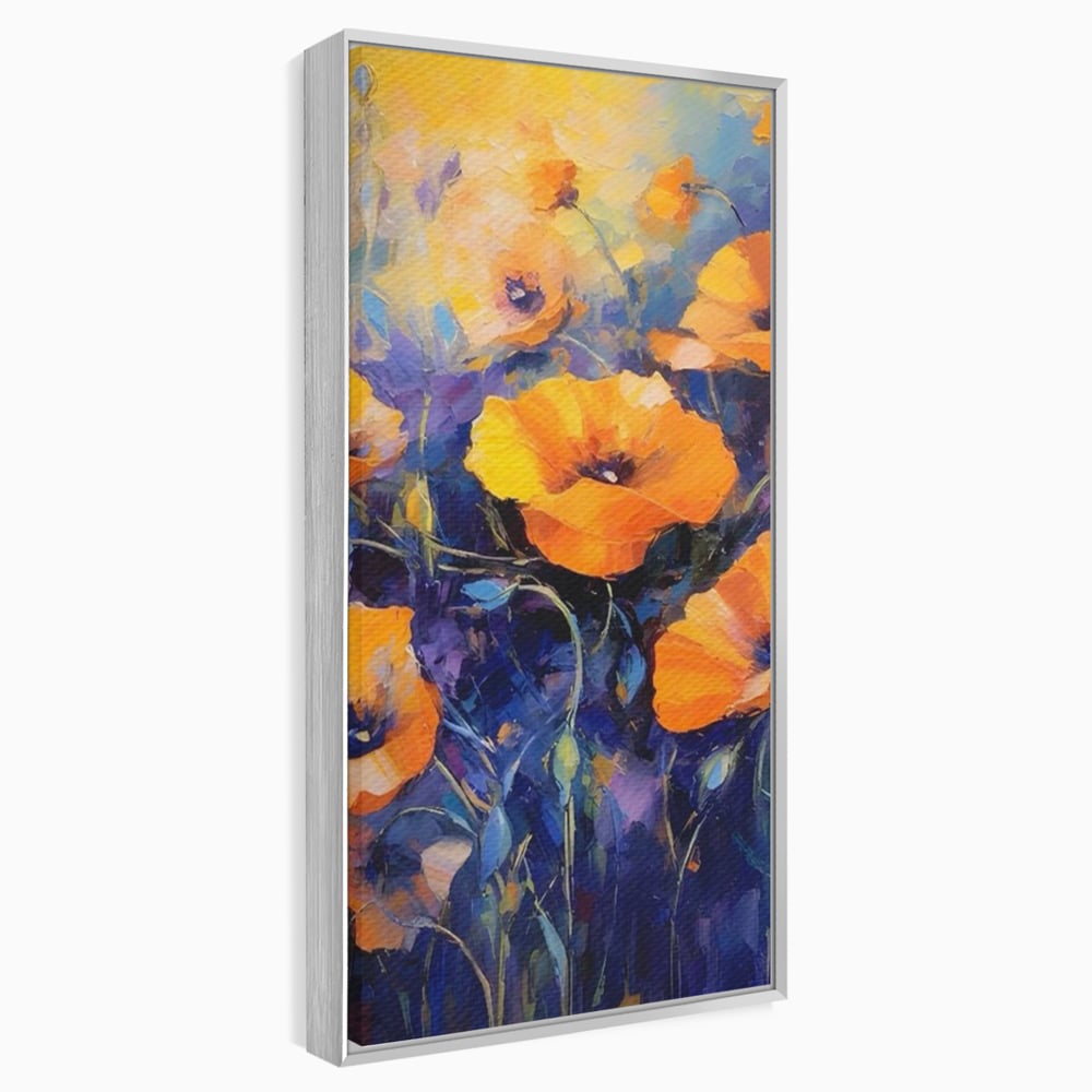 Tablou canvas cu tablou canvas cu maci portocalii, in rama de aluminiu argintiu